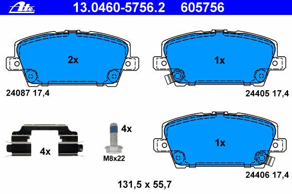 Комплект тормозных колодок, дисковый тормоз ATE 13046057562