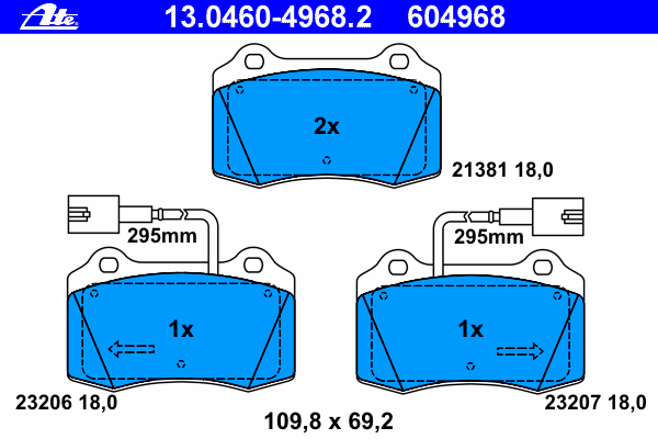Комплект тормозных колодок, дисковый тормоз ATE 13046049682