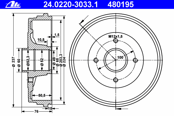 Тормозной барабан ATE 24.0220-3033.1