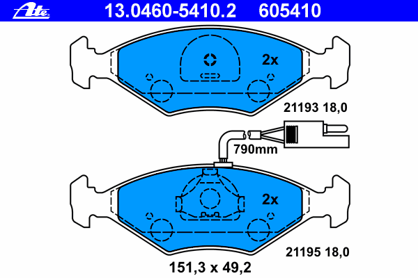 Комплект тормозных колодок, дисковый тормоз ATE 21195
