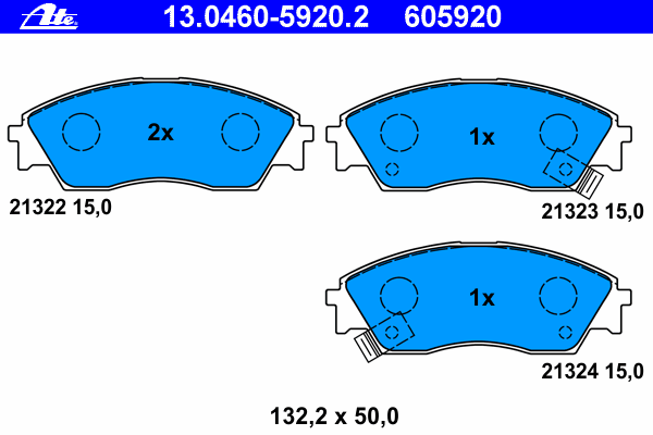 Комплект тормозных колодок, дисковый тормоз ATE 21322
