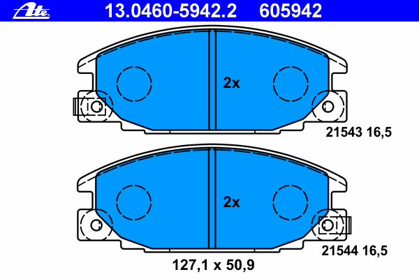 Комплект тормозных колодок, дисковый тормоз ATE 13.0460-5942.2