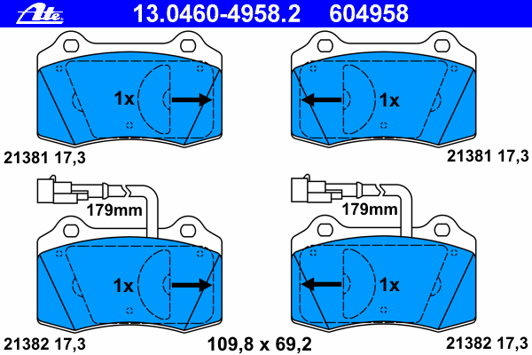 Комплект тормозных колодок, дисковый тормоз ATE 21382