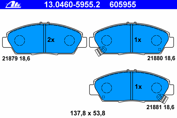 Комплект тормозных колодок, дисковый тормоз ATE 21879