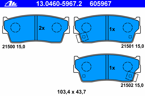 Комплект тормозных колодок, дисковый тормоз ATE 21501