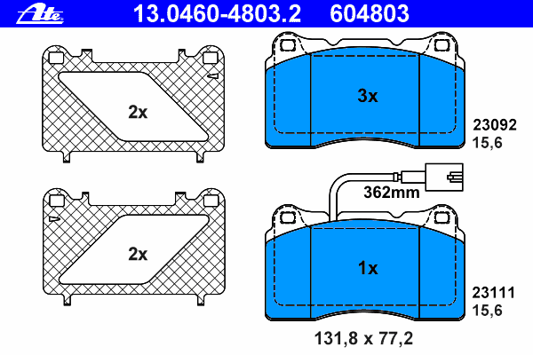 Комплект тормозных колодок, дисковый тормоз ATE 13.0460-4803.2