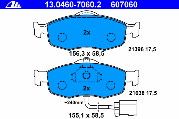 Комплект тормозных колодок, дисковый тормоз ATE 13.0460-7060.2