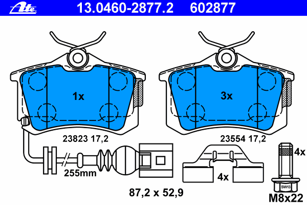 Комплект тормозных колодок, дисковый тормоз ATE 23556