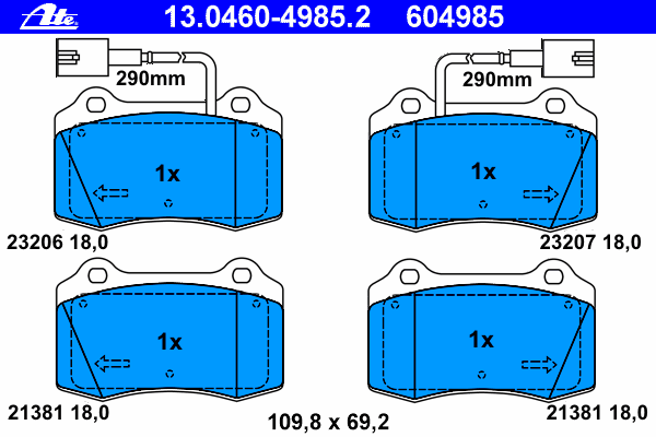 Комплект тормозных колодок, дисковый тормоз ATE 13.0460-4985.2