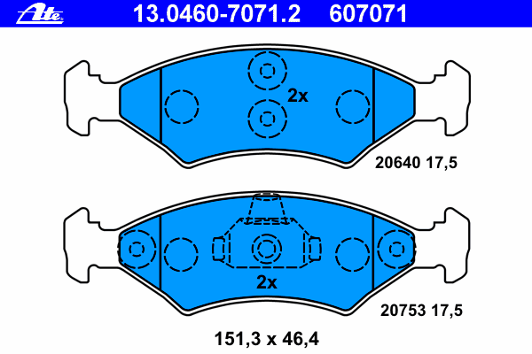 Комплект тормозных колодок, дисковый тормоз ATE 20753