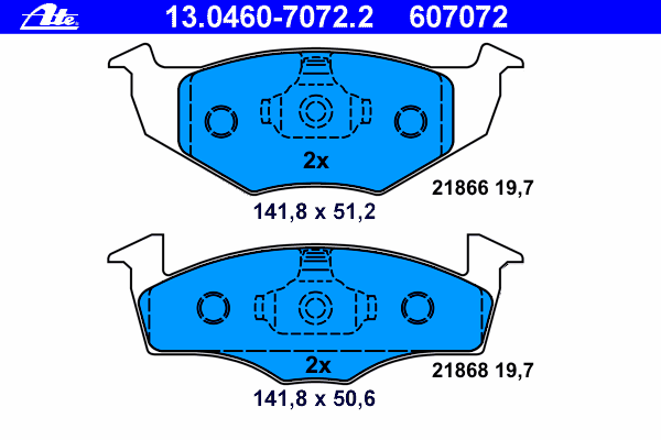 Комплект тормозных колодок, дисковый тормоз ATE 607072