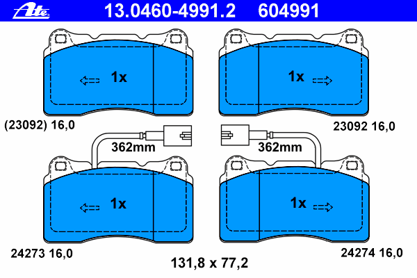 Комплект тормозных колодок, дисковый тормоз ATE 13.0460-4991.2