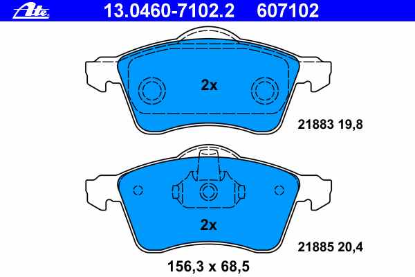 Комплект тормозных колодок, дисковый тормоз ATE 13.0460-7102.2