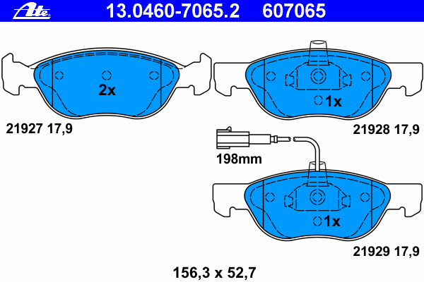 Комплект тормозных колодок, дисковый тормоз ATE 13.0460-7065.2