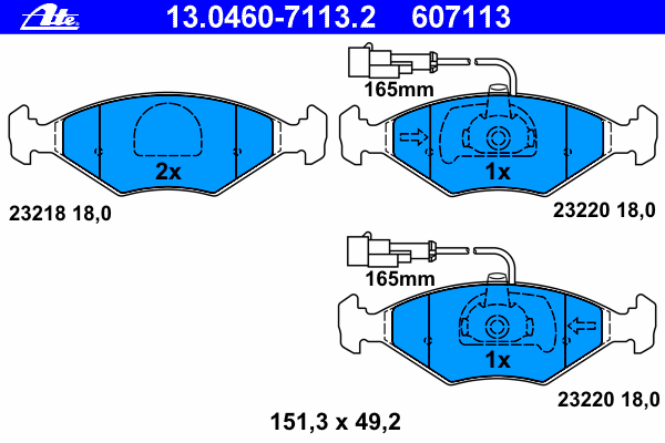 Комплект тормозных колодок, дисковый тормоз ATE 13046071132