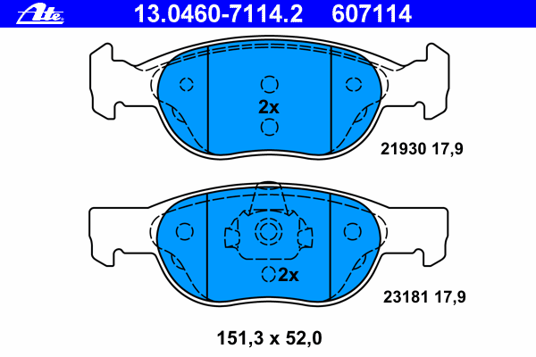 Комплект тормозных колодок, дисковый тормоз ATE 13.0460-7114.2