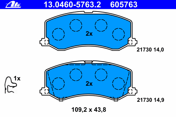 Комплект тормозных колодок, дисковый тормоз ATE 21730