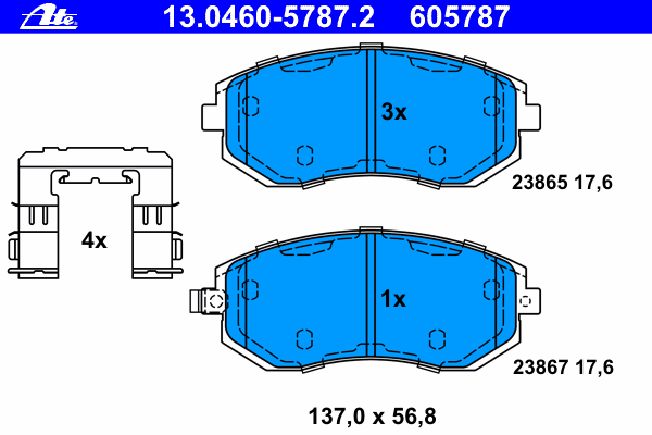 Комплект тормозных колодок, дисковый тормоз ATE 13.0460-5787.2