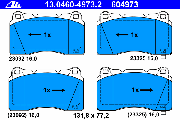 Комплект тормозных колодок, дисковый тормоз ATE 13.0460-4973.2
