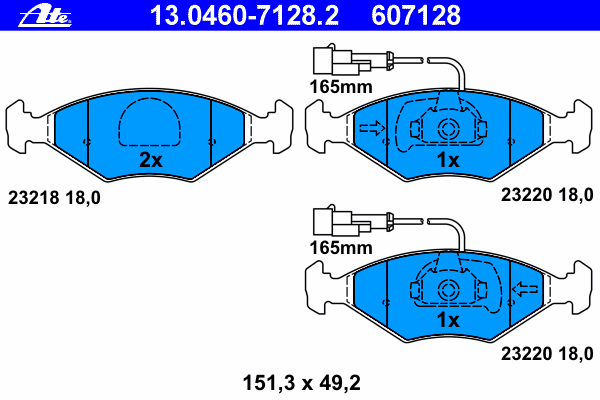 Комплект тормозных колодок, дисковый тормоз ATE 13.0460-7128.2