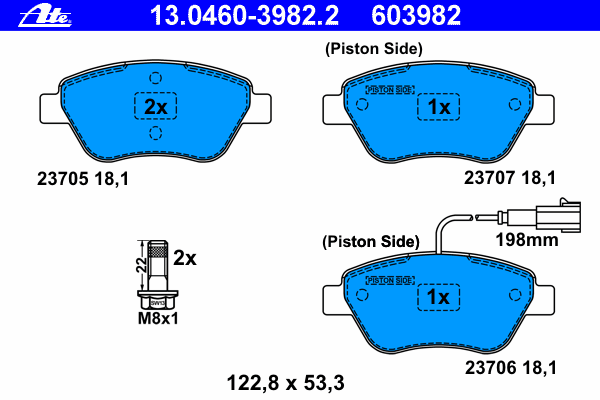 Комплект тормозных колодок, дисковый тормоз ATE 13046039822