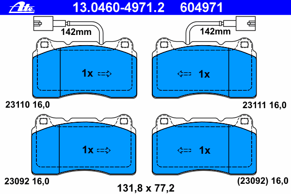 Комплект тормозных колодок, дисковый тормоз ATE 13.0460-4971.2