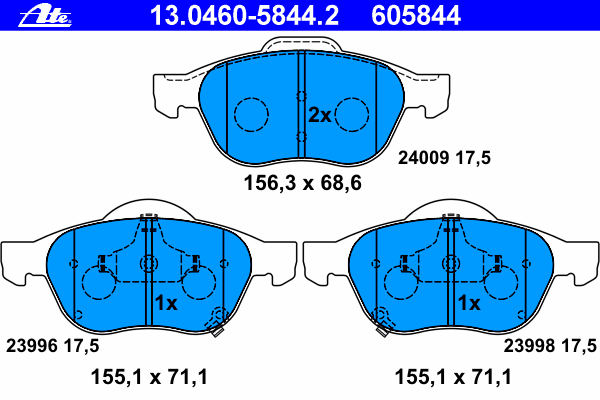 Комплект тормозных колодок, дисковый тормоз ATE 13.0460-5844.2