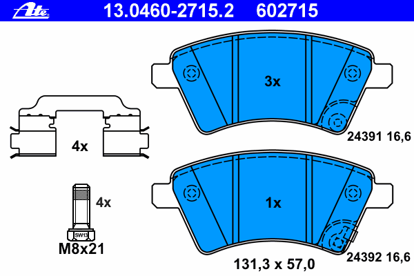 Комплект тормозных колодок, дисковый тормоз ATE 24392