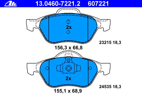 Комплект тормозных колодок, дисковый тормоз ATE 13.0460-7221.2