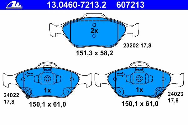 Комплект тормозных колодок, дисковый тормоз ATE 13.0460-7213.2