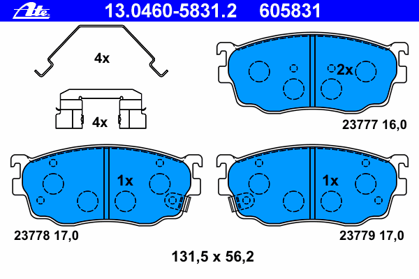 Комплект тормозных колодок, дисковый тормоз ATE 13.0460-5831.2