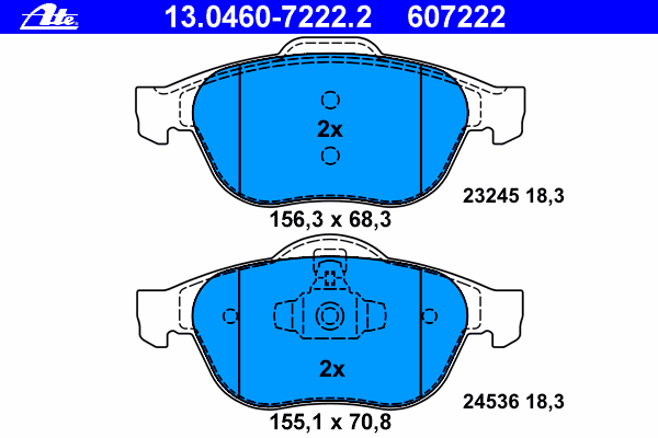 Комплект тормозных колодок, дисковый тормоз ATE 13.0460-7222.2