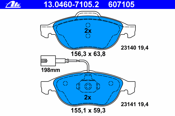 Комплект тормозных колодок, дисковый тормоз ATE 13.0460-7105.2