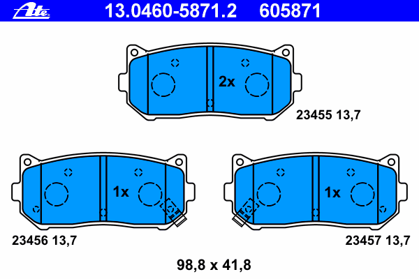 Комплект тормозных колодок, дисковый тормоз ATE 23456