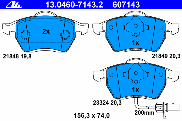 Комплект тормозных колодок, дисковый тормоз ATE 13.0460-7143.2