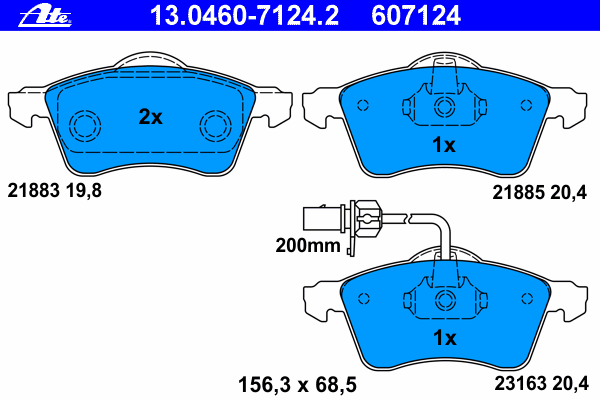 Комплект тормозных колодок, дисковый тормоз ATE 23163