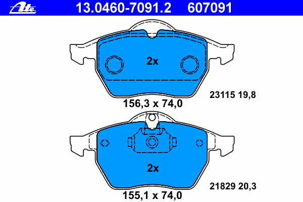 Комплект тормозных колодок, дисковый тормоз ATE 13.0460-7091.2
