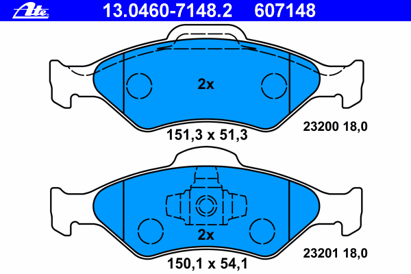 Комплект тормозных колодок, дисковый тормоз ATE 23200