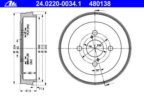 Тормозной барабан ATE 480138
