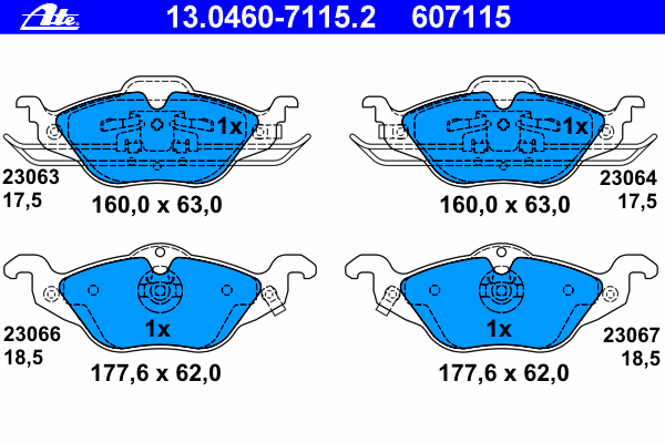 Комплект тормозных колодок, дисковый тормоз ATE 607115