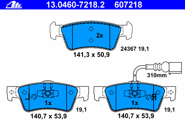 Комплект тормозных колодок, дисковый тормоз ATE 13.0460-7218.2