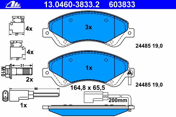 Комплект тормозных колодок, дисковый тормоз ATE 13.0460-3833.2