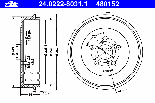 Тормозной барабан ATE 24.0222-8031.1