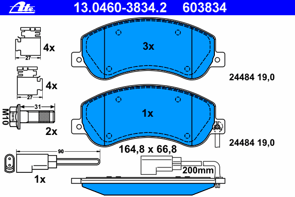 Комплект тормозных колодок, дисковый тормоз ATE 24484