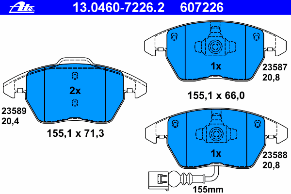 Комплект тормозных колодок, дисковый тормоз ATE 13.0460-7226.2