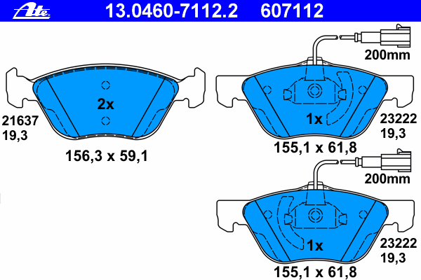 Комплект тормозных колодок, дисковый тормоз ATE 13046071122