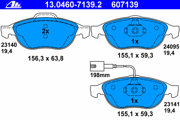 Комплект тормозных колодок, дисковый тормоз ATE 24095