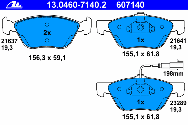 Комплект тормозных колодок, дисковый тормоз ATE 13.0460-7140.2