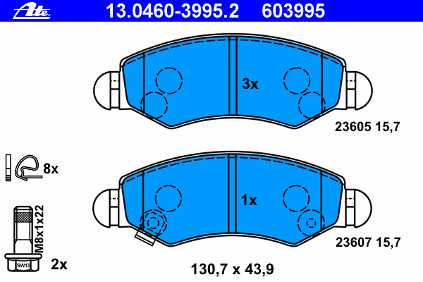 Комплект тормозных колодок, дисковый тормоз ATE 13046039952