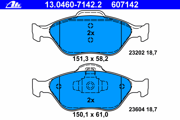 Комплект тормозных колодок, дисковый тормоз ATE 23604